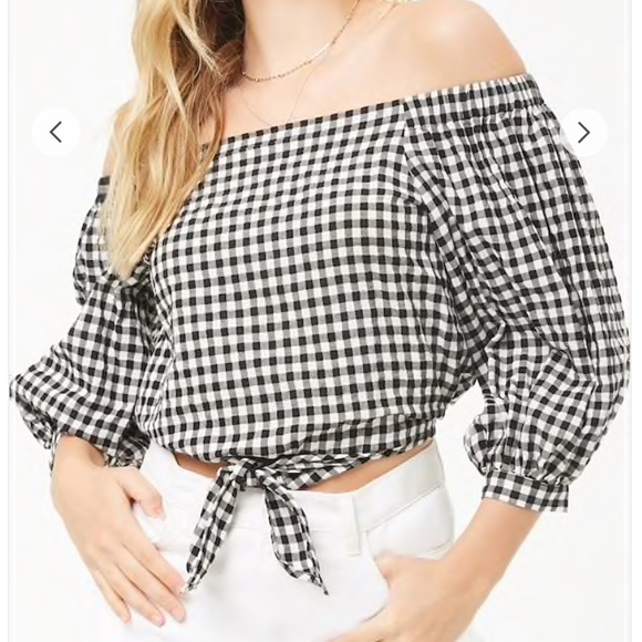 Forever21 Gingham Off the Shoulder Top - Picture 1 of 6